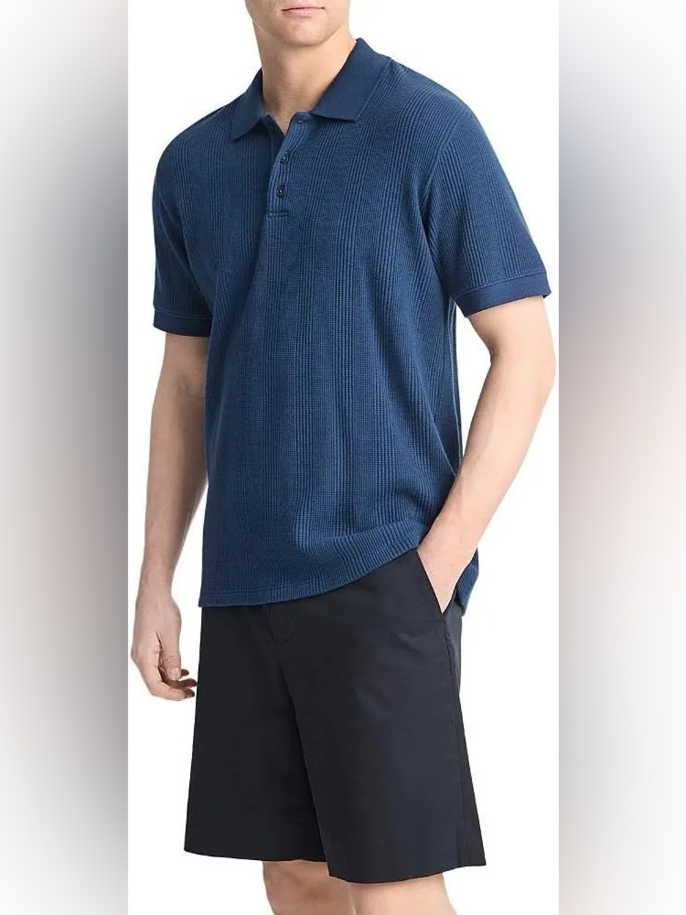 Vince Pima Cotton Navy Blue Short Sleeve Textured Polo Shirt Men’s L Preppy Peru